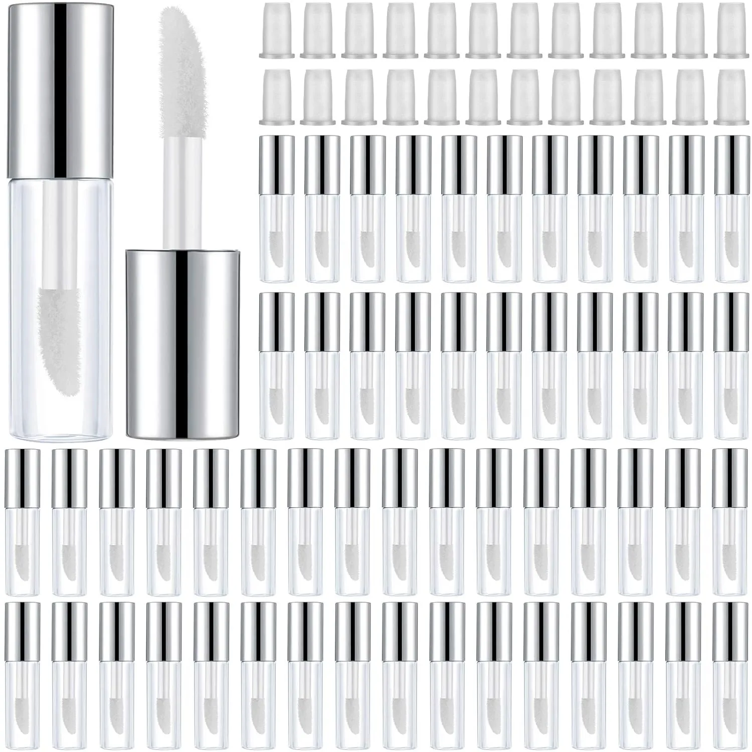 100 Pieces 1.2 ml Clear Mini Lip Gloss Tube Refillable Empty Lip Balm Gloss Containers Bottles Transparent Mini Lipstick Containers for Women DIY Makeup(Silver)