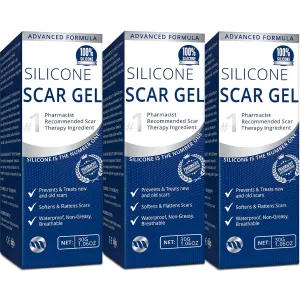 100% Silicone Scar Gel 3-Pack – 3 x 1.06oz Scar Cream for Long-Term Scar Care – C-Section, Surgery, Acne, Keloids, Burns – Fades Old & New Scars Fast