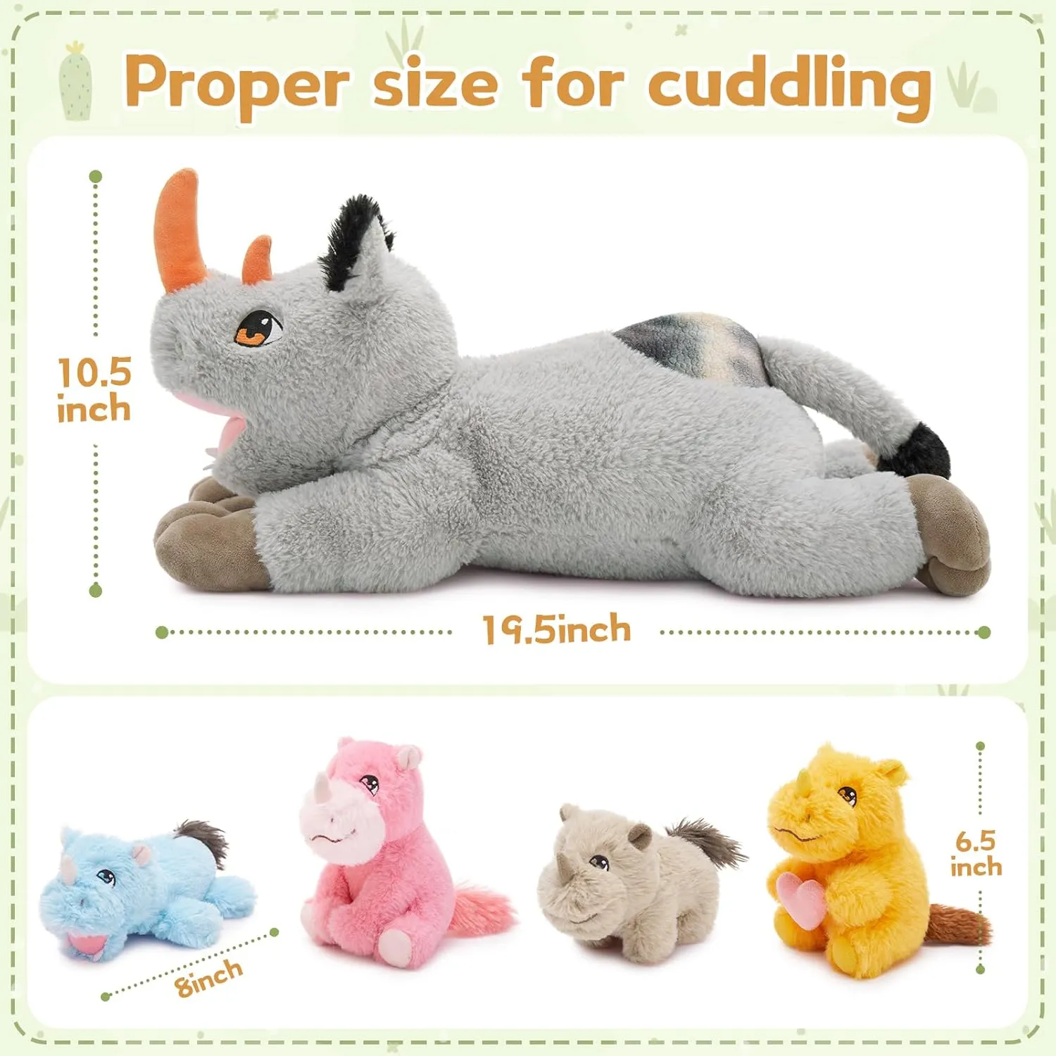 19.5“ Rhino Stuffed Animal Plush, Mother Rhinocero Plush Toy with 4 Baby Rhino plushies Inside, Soft Wild Animal Stuffed Toy for Kids Boys, Adorable Gifts for Brithday Baby Shower Christmas