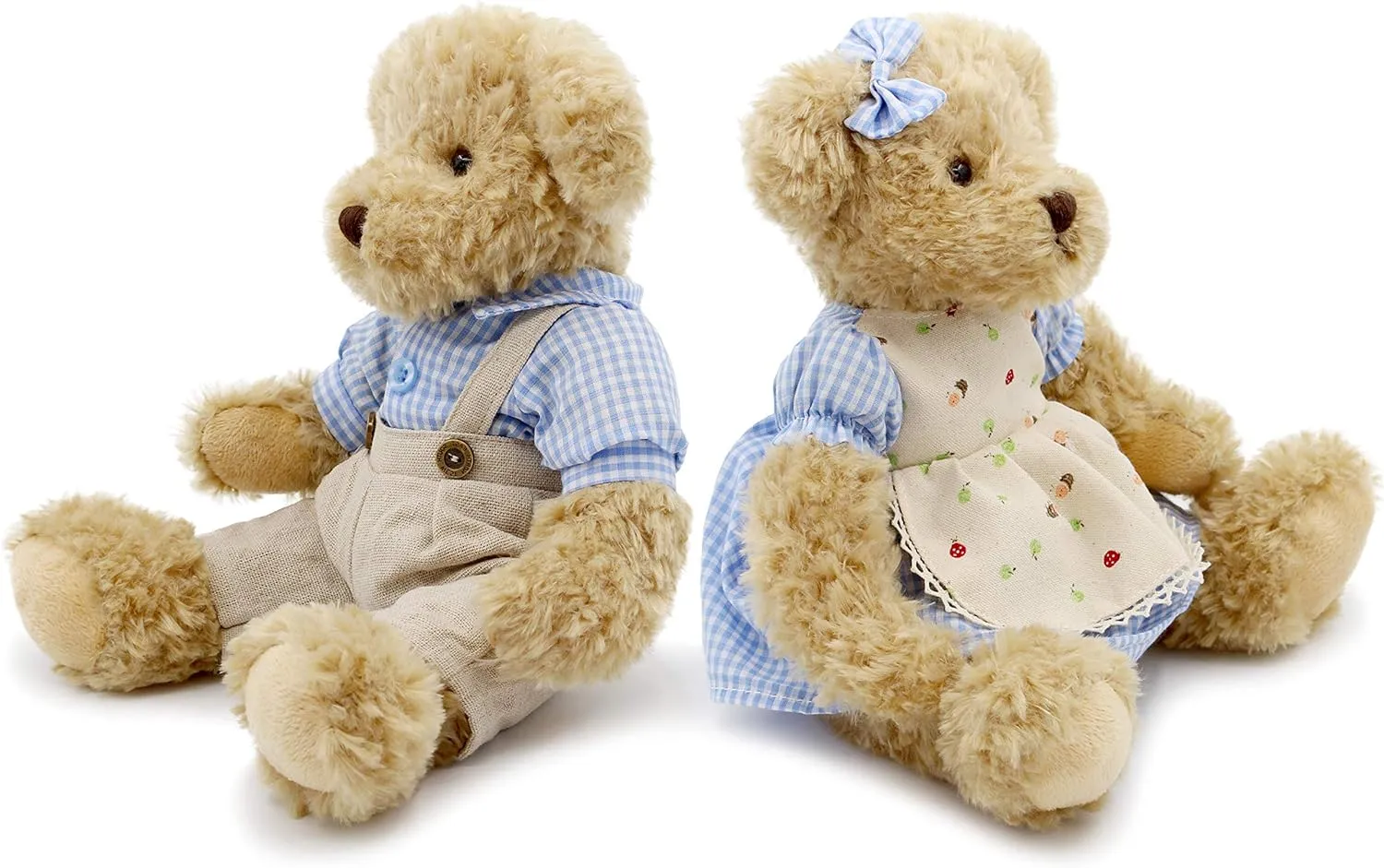 2-Pack Teddy Bear,Cute Stuffed Animal,Couple Gift Soft Plush Toy 11inch (Blue Plaid Clothes)