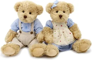 2-Pack Teddy Bear,Cute Stuffed Animal,Couple Gift Soft Plush Toy 11inch (Blue Plaid Clothes)