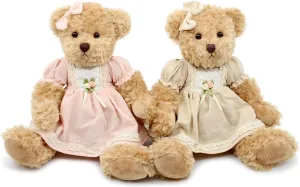 2-Pack Teddy Bear,Cute Stuffed Animal,Couple Gift Soft Plush Toy 11inch (Vintage Dress)