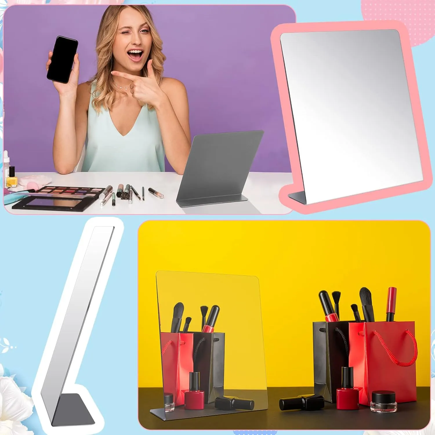 24 Pcs Counter Top Mirror Freestanding Mirror Single Sided Acrylic Desk Mirror for Tabletop Bedroom, Office, Bathroom, Dorm, Home (8.5 x 11 Inch)