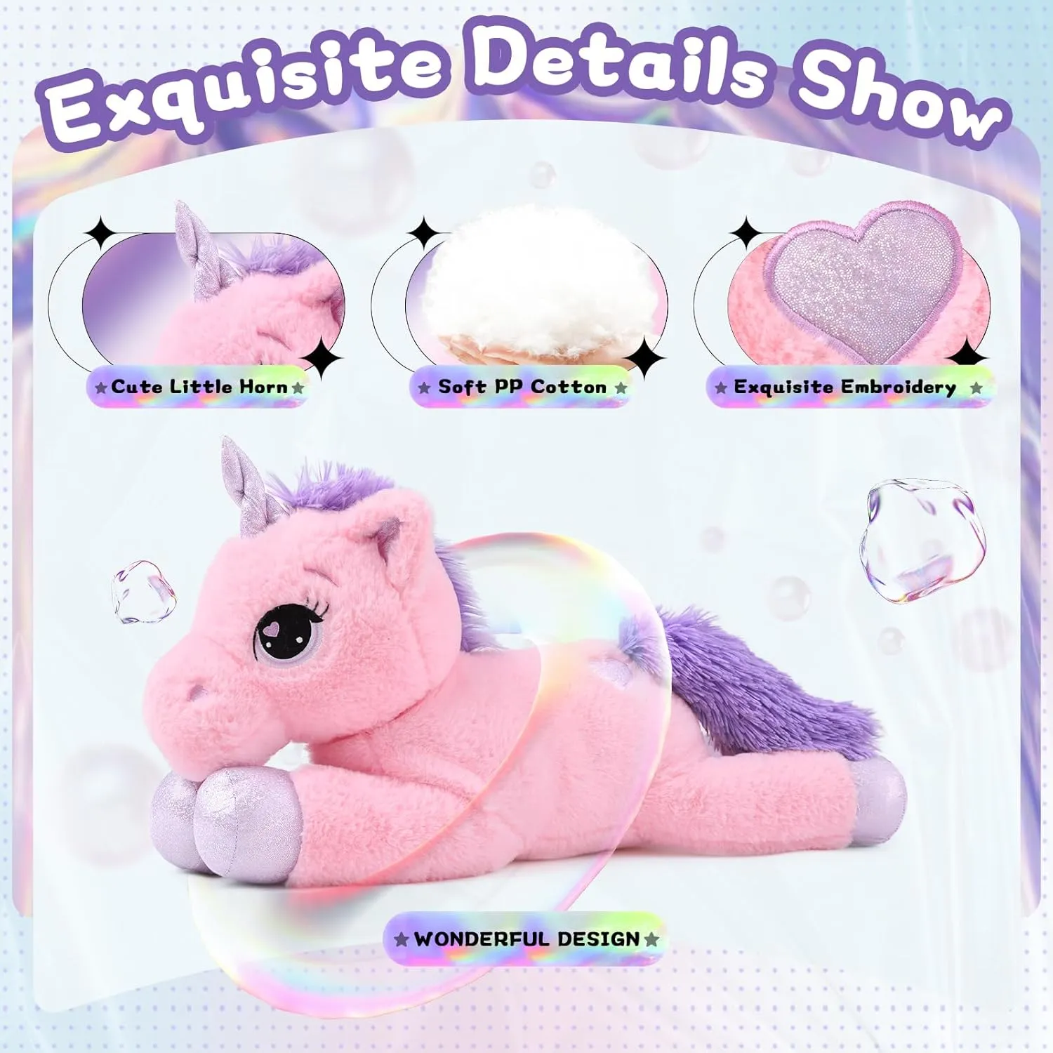 24" Big Unicorn Stuffed Animal, Giant Animal Plush Pillow Unicorn Body Hugging Pillow for Girls, Gift for Christmas Birthday Valentine's Day