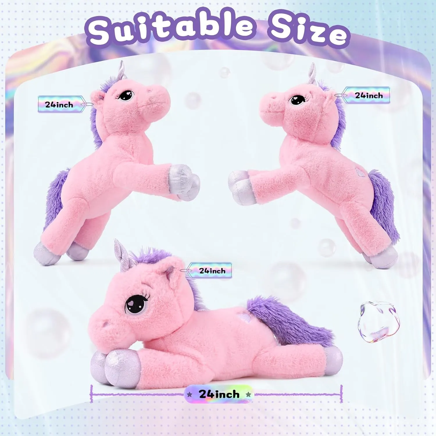 24" Big Unicorn Stuffed Animal, Giant Animal Plush Pillow Unicorn Body Hugging Pillow for Girls, Gift for Christmas Birthday Valentine's Day