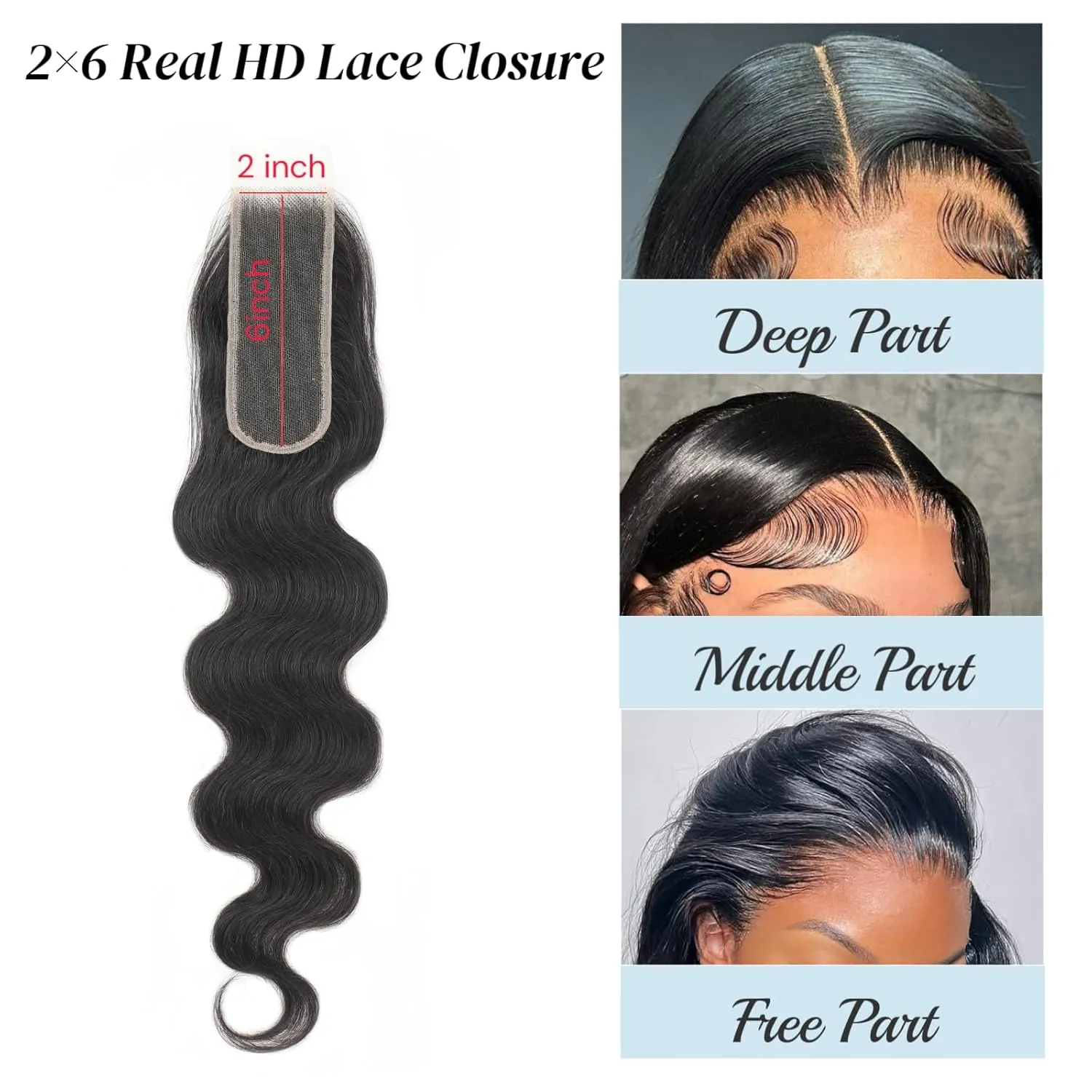 2X6 SKINLIKE 100% Real HD Lace Closure Body Wave Human Hair Closure 0.095mm Ultra-thin Invisible Swiss HD Lace Closure Pre Plucked Small Single Knots Brazilian Virgin Human Hair HD Closure 16inch