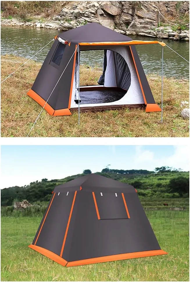 3-4 Person Automatic Camping Tent Hydraulic Instant Tent Easy Setup Two Doors Hiking Tent for Camping Outdoor Mountaineering Travel (Green 3) (Coffee Color 4)