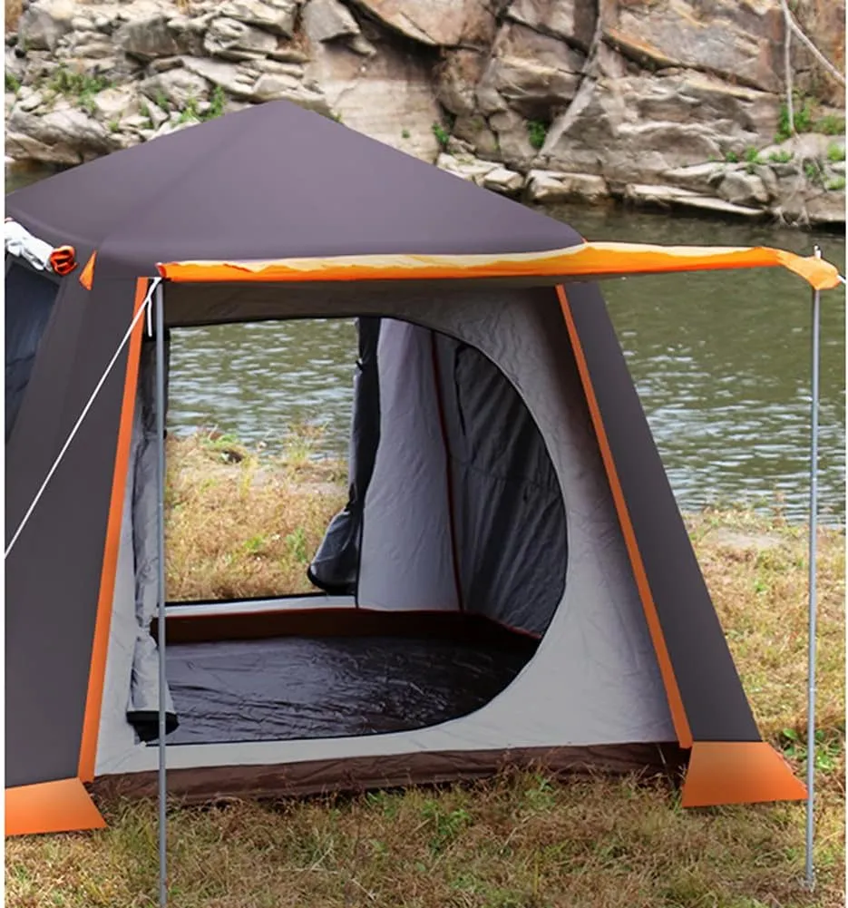3-4 Person Automatic Camping Tent Hydraulic Instant Tent Easy Setup Two Doors Hiking Tent for Camping Outdoor Mountaineering Travel (Green 3) (Coffee Color 4)