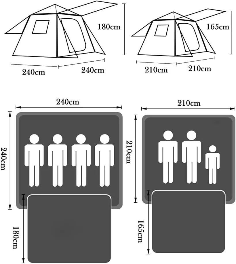 3-4 Person Automatic Camping Tent Hydraulic Instant Tent Easy Setup Two Doors Hiking Tent for Camping Outdoor Mountaineering Travel (Green 3) (Green 4)