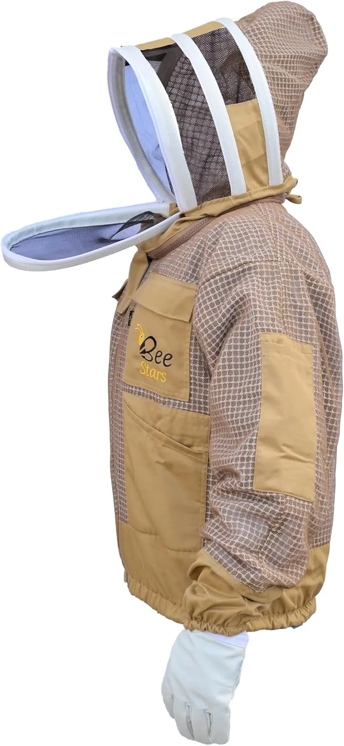 3 Layer Bee Jacket with Fencing Veil and One Pair Gloves Ventilated Sting Proof Beekeeping Jacket for Beekeepers