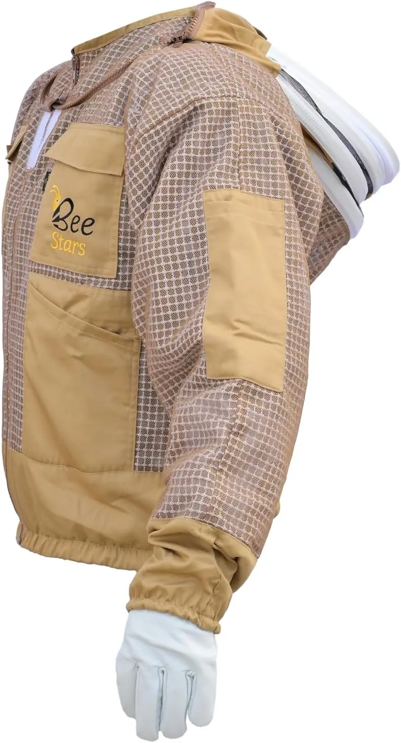 3 Layer Bee Jacket with Fencing Veil and One Pair Gloves Ventilated Sting Proof Beekeeping Jacket for Beekeepers