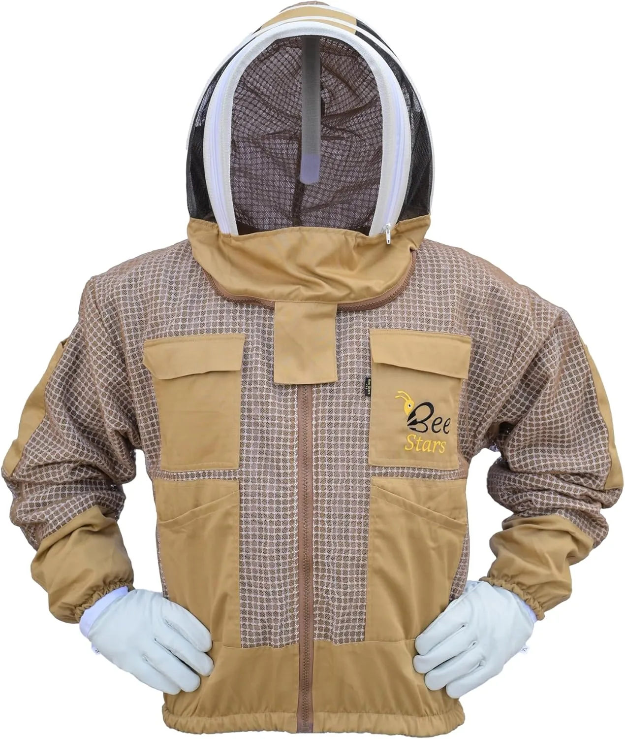 3 Layer Bee Jacket with Fencing Veil and One Pair Gloves Ventilated Sting Proof Beekeeping Jacket for Beekeepers