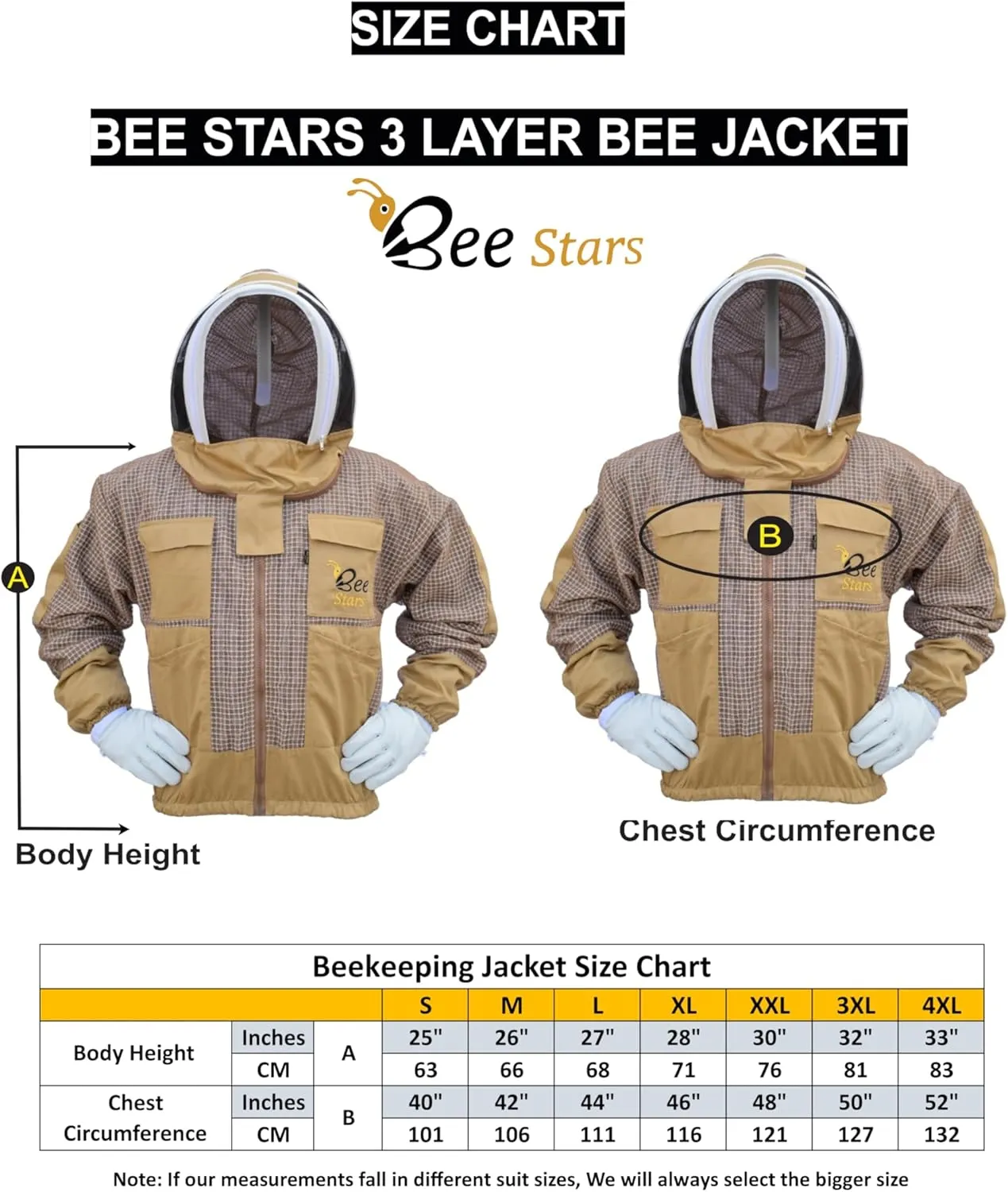 3 Layer Bee Jacket with Fencing Veil and One Pair Gloves Ventilated Sting Proof Beekeeping Jacket for Beekeepers