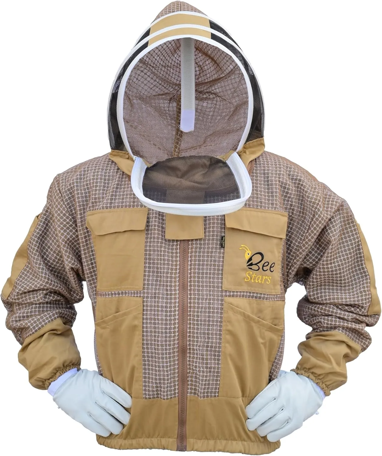 3 Layer Bee Jacket with Fencing Veil and One Pair Gloves Ventilated Sting Proof Beekeeping Jacket for Beekeepers