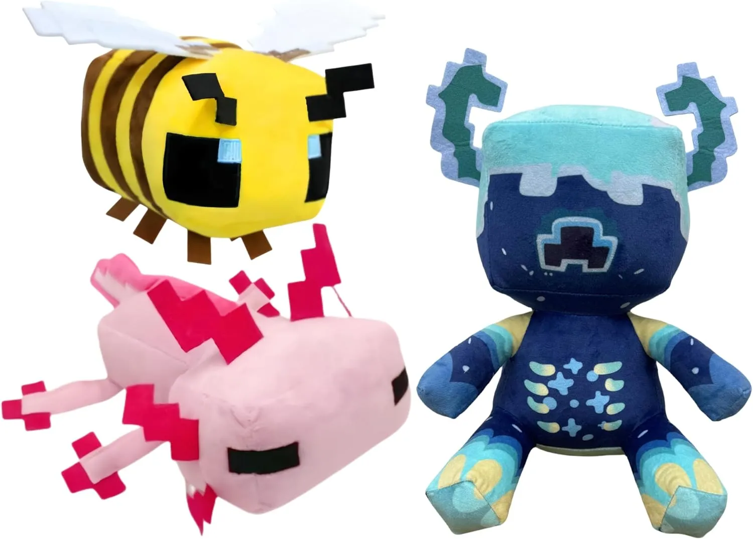 3-Pack-Game Plush 8-inch Bee Plush，12-inch Axolotl Plush，10-inch Warden Plush，Stuffed Animals Toys for Boys Girl,Great Choice for Soft Pillow Decorations, Kids Birthday Parties