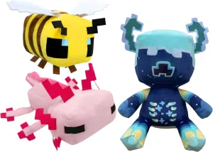 3-Pack-Game Plush 8-inch Bee Plush，12-inch Axolotl Plush，10-inch Warden Plush，Stuffed Animals Toys for Boys Girl,Great Choice for Soft Pillow Decorations, Kids Birthday Parties