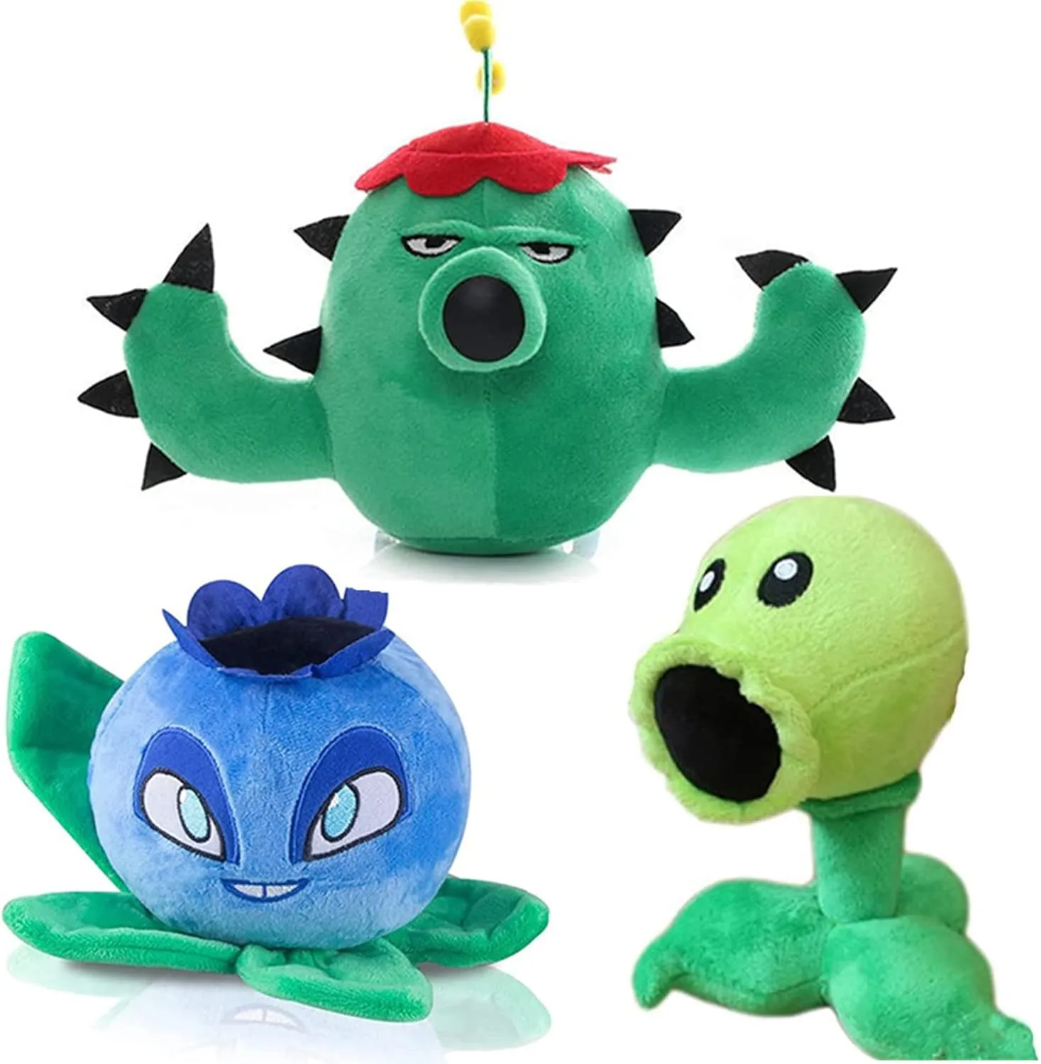 3 PCS PVZ Plant and Zombies Plush Plants Sets 1 2 Stuffed Soft Toys Cactus, One Head Pea, Blueberry PVZ Figure Doll, Great Gifts for Boys and Girls
