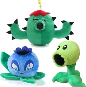 3 PCS PVZ Plant and Zombies Plush Plants Sets 1 2 Stuffed Soft Toys Cactus, One Head Pea, Blueberry PVZ Figure Doll, Great Gifts for Boys and Girls