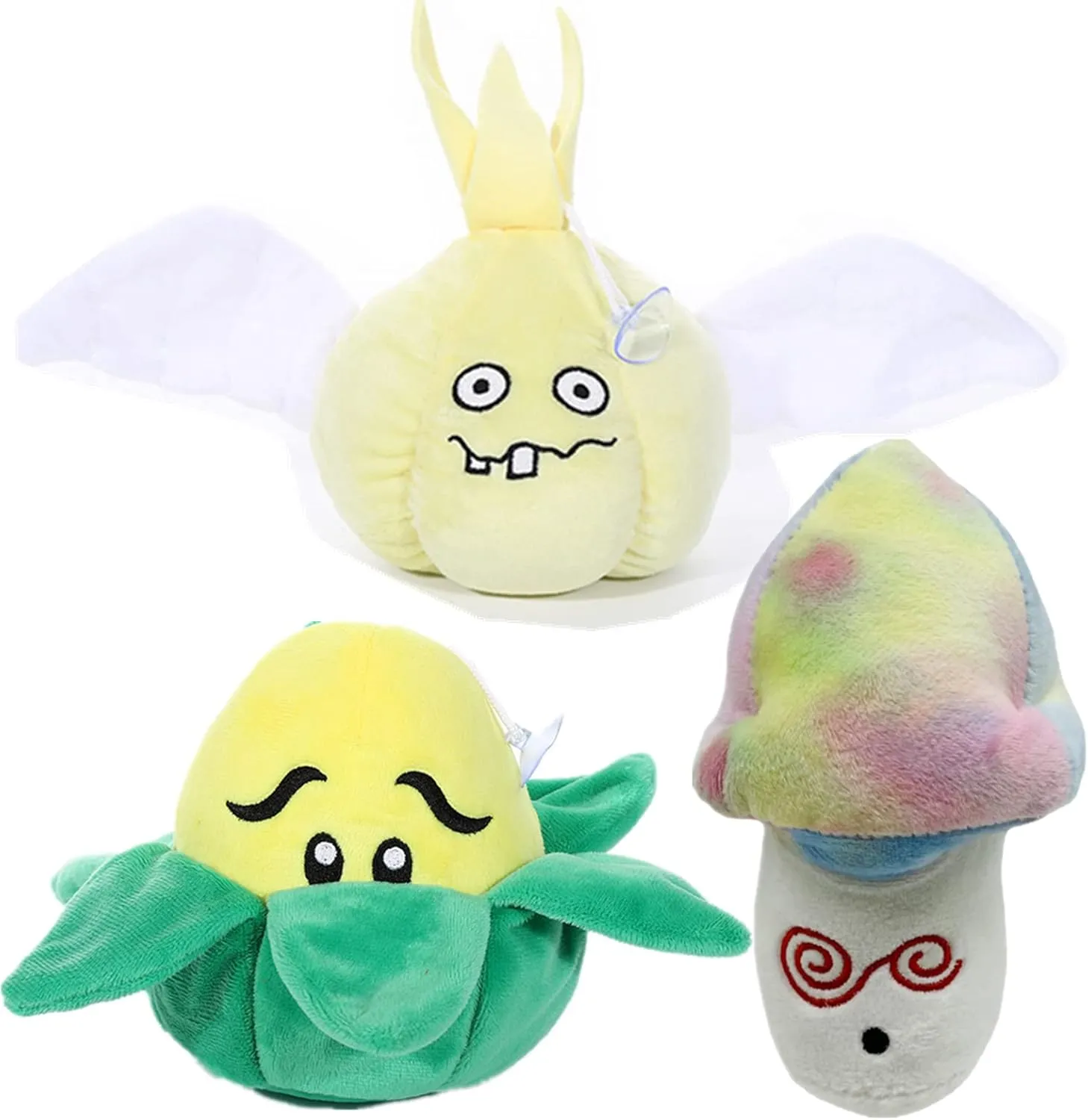 3 PCS PVZ Plant and Zombies Plush Plants Sets 1 2 Stuffed Soft Toys Garlic, Corn, Purple Mushroom, PVZ Figure Doll, Great Gifts for Boys and Girls