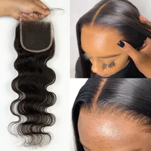 4x4 HD Lace Closure Body Wave, Skinlike Undetectable Melted 4x4 Lace Closure Pre-Plucked with Baby Hair Brazilian Remy Human Hair Breathable 0.11mm Thin Invisible Swiss HD Closure 24 Inch