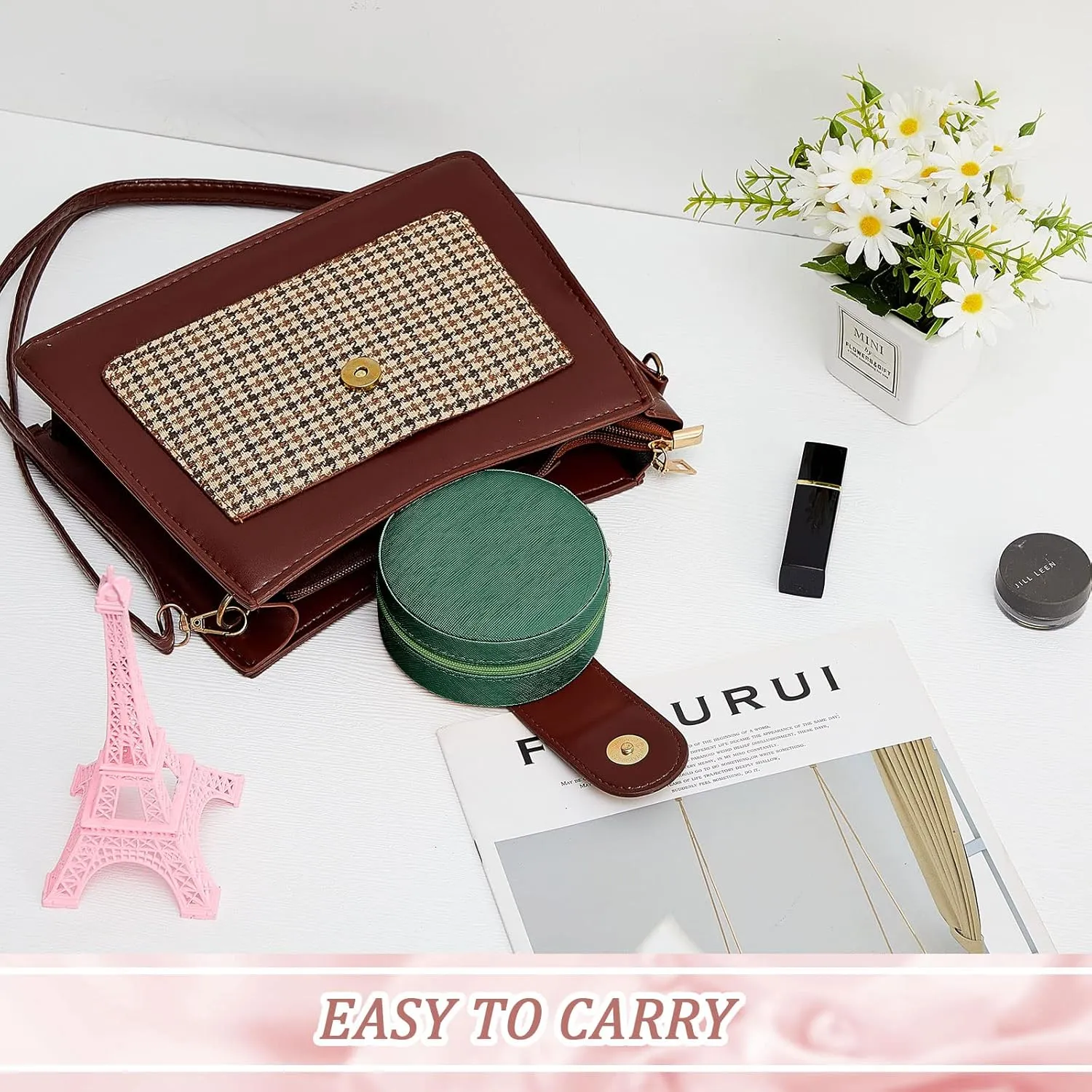 6 Pcs Travel Jewelry Case Bridesmaid Gift Boxes Jewelry Travel Organizer Small Round Jewelry Box Mini Storage PU Leather