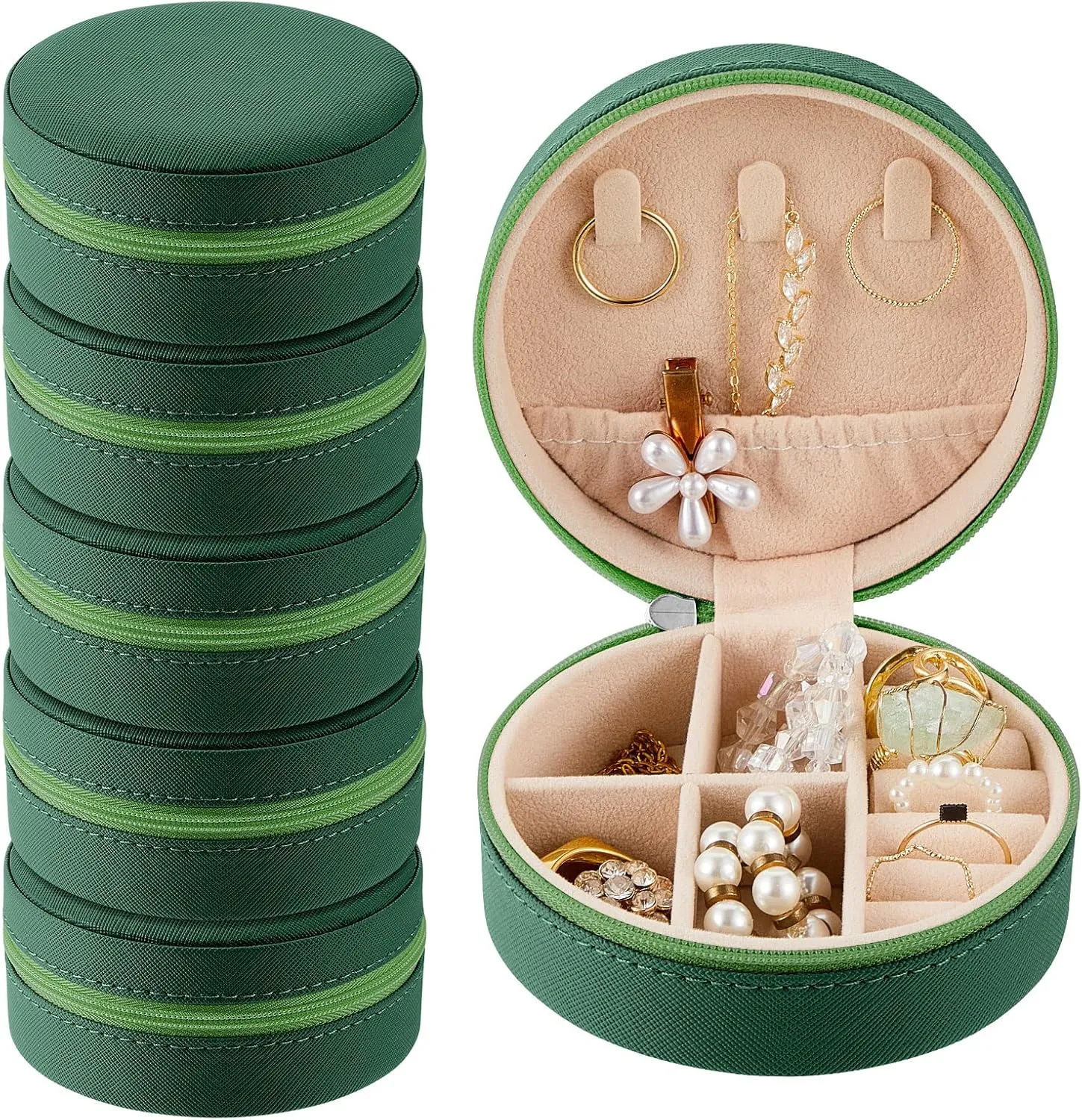6 Pcs Travel Jewelry Case Bridesmaid Gift Boxes Jewelry Travel Organizer Small Round Jewelry Box Mini Storage PU Leather