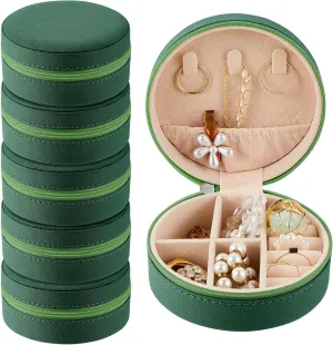 6 Pcs Travel Jewelry Case Bridesmaid Gift Boxes Jewelry Travel Organizer Small Round Jewelry Box Mini Storage PU Leather