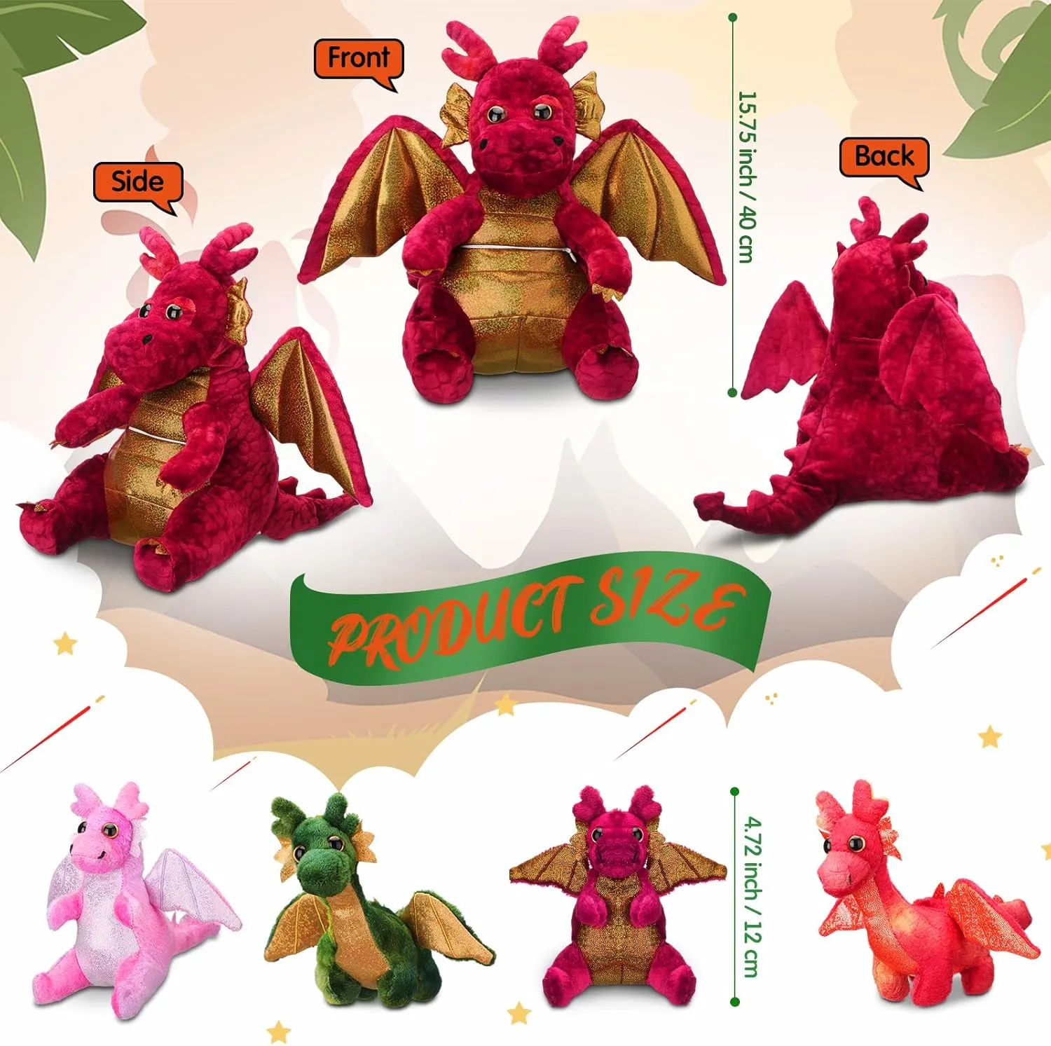7 Pcs Dragon Plush Toys Gift Set 15.75" Large Dragon Mom Stuffed Animal with 4 Cute Babies and 2 Eggs in Mommy's Belly for Kids Birthday Christmas Classroom Prizes(Red)