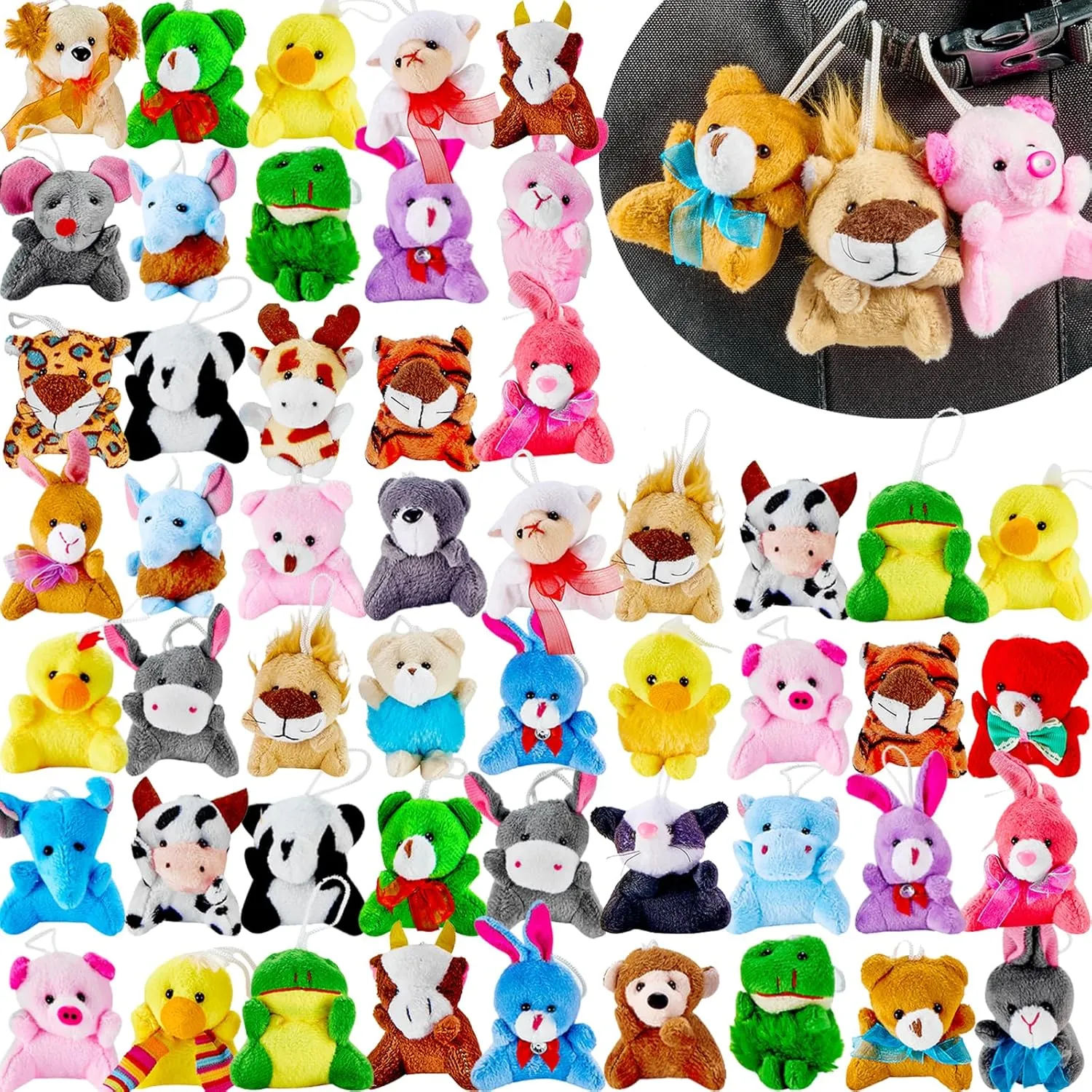 72 Pack Mini Stuffed Animals,Small Stuffed Animal Party Favors for Kids,Classroom Rewards,Carnival Prizes,School Gifts,Claw Machine Filler,Keychain Decoration