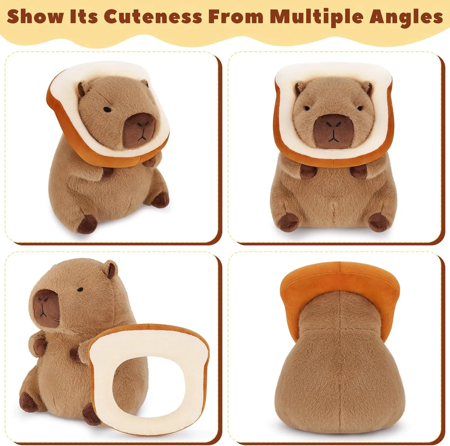 Achwishap Capybara Plush,Cute Plushies Capybara Stuffed Animal,Soft Capybara Plush Toys,Kawaii Plush Stuffed Toys with Wearable Bread Plushies Gifts for Kids Adults Birthday(Capybara Bread,12”)