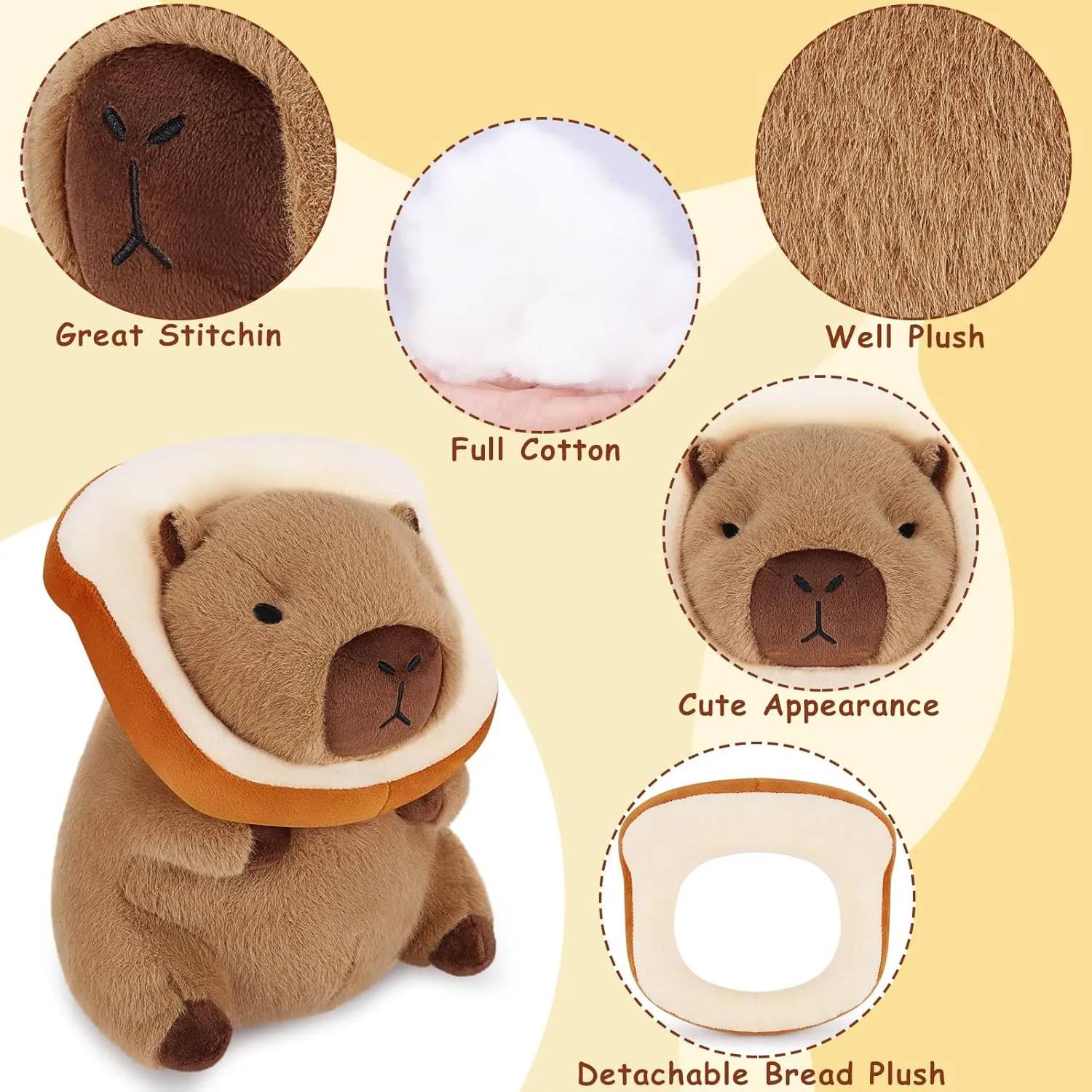 Achwishap Capybara Plush,Cute Plushies Capybara Stuffed Animal,Soft Capybara Plush Toys,Kawaii Plush Stuffed Toys with Wearable Bread Plushies Gifts for Kids Adults Birthday(Capybara Bread,12”)