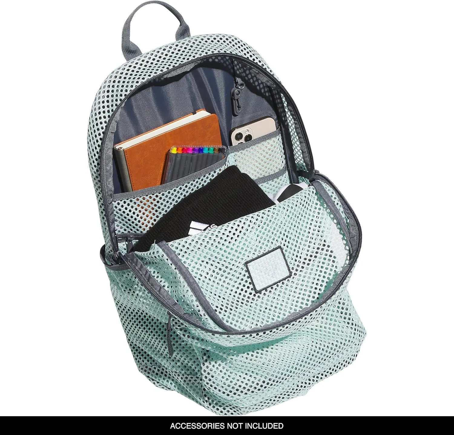 adidas Hermosa Mesh Backpack, See-Through Transparent Clear Festival Bag, Semi Flash Aqua Blue/Onix Grey/2.0, One Size