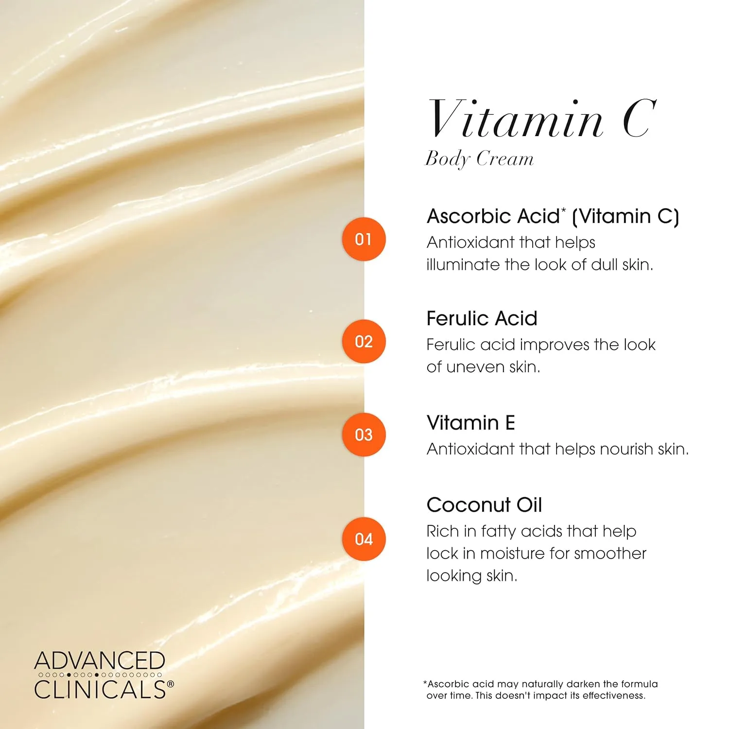 Advanced Clinicals Brightening Vitamin C Body Cream   AHA Exfoliating 10% Glycolic Acid & Lactic Acid Lotion 2PC Skincare Set For Women & Men To Reduce Appearance Of Dark Spots & Uneven Skin Tone
