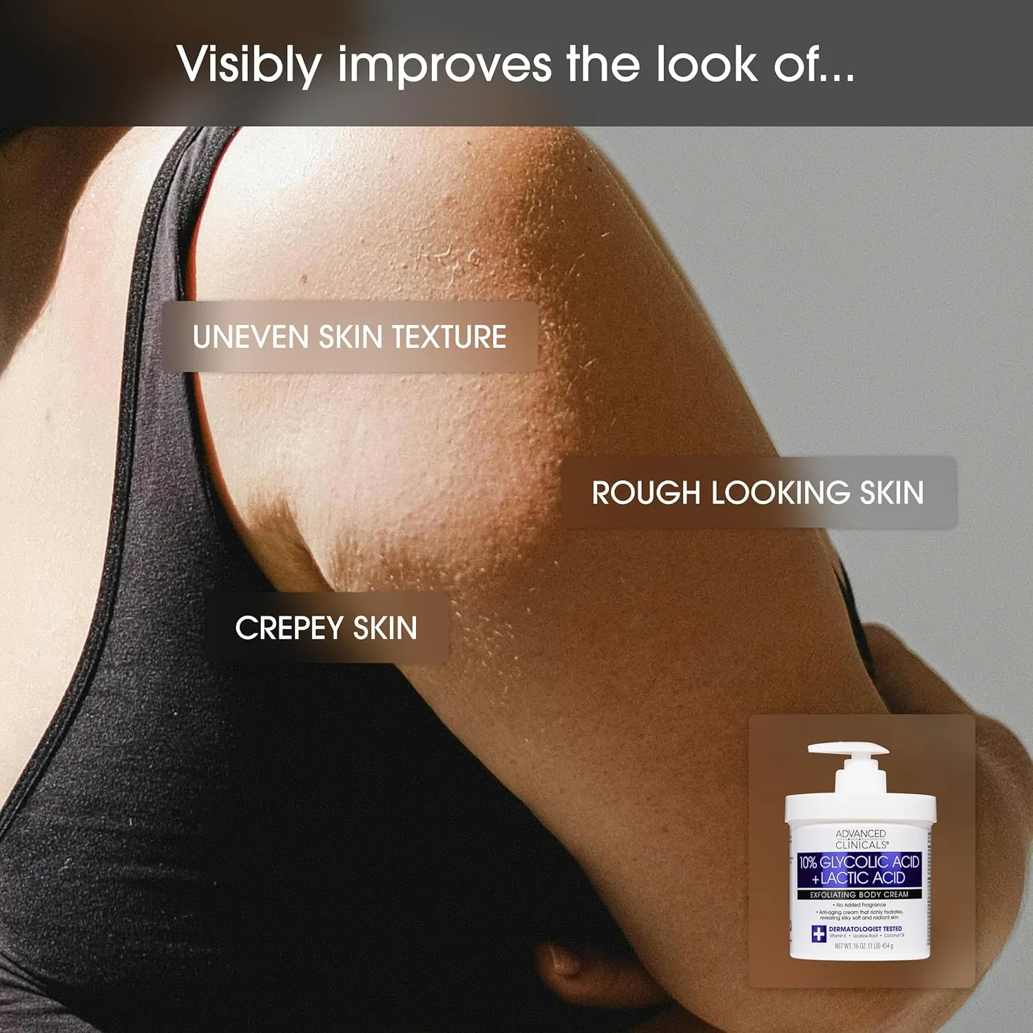 Advanced Clinicals Brightening Vitamin C Body Cream   AHA Exfoliating 10% Glycolic Acid & Lactic Acid Lotion 2PC Skincare Set For Women & Men To Reduce Appearance Of Dark Spots & Uneven Skin Tone