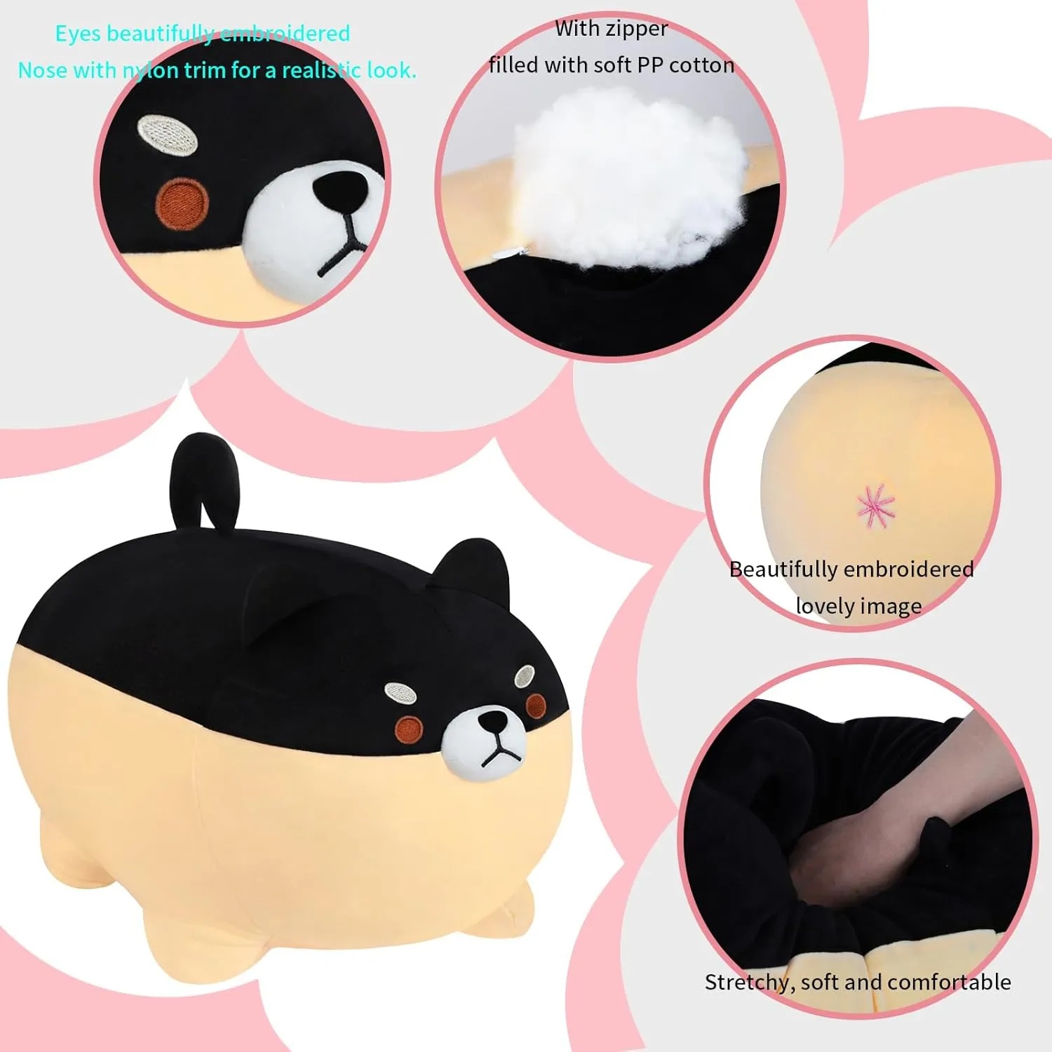 AFAN Shiba Inu Stuffed Animal Plush Kawaii Corgi Dog Plush Pillows Cute Soft Dog Toy Plushies Gifts for Boys Girls Kids (Black, 11.8 Inch)