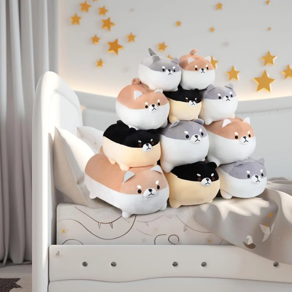 AFAN Shiba Inu Stuffed Animal Plush Kawaii Corgi Dog Plush Pillows Cute Soft Dog Toy Plushies Gifts for Boys Girls Kids (Black, 11.8 Inch)