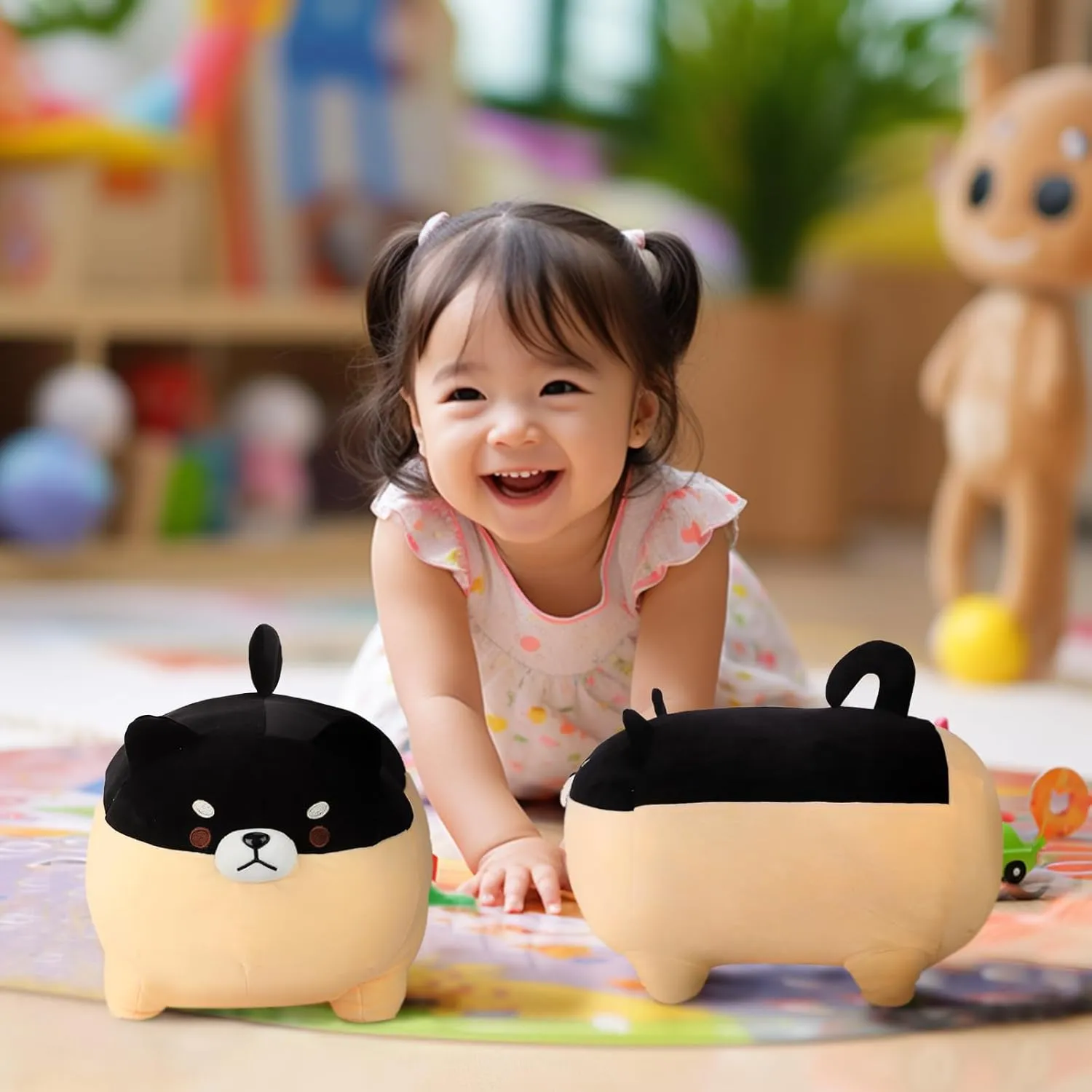 AFAN Shiba Inu Stuffed Animal Plush Kawaii Corgi Dog Plush Pillows Cute Soft Dog Toy Plushies Gifts for Boys Girls Kids (Black, 11.8 Inch)
