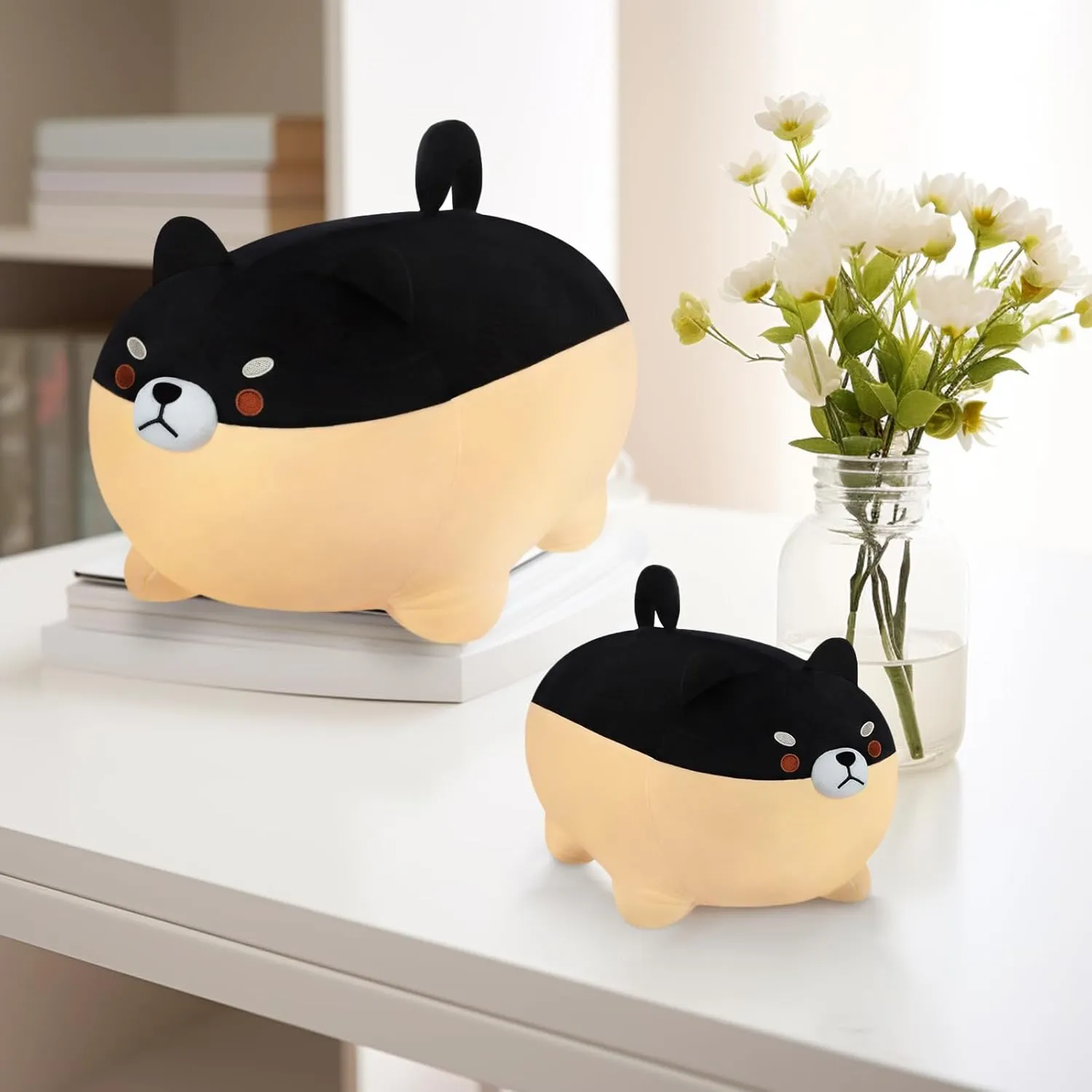 AFAN Shiba Inu Stuffed Animal Plush Kawaii Corgi Dog Plush Pillows Cute Soft Dog Toy Plushies Gifts for Boys Girls Kids (Black, 11.8 Inch)