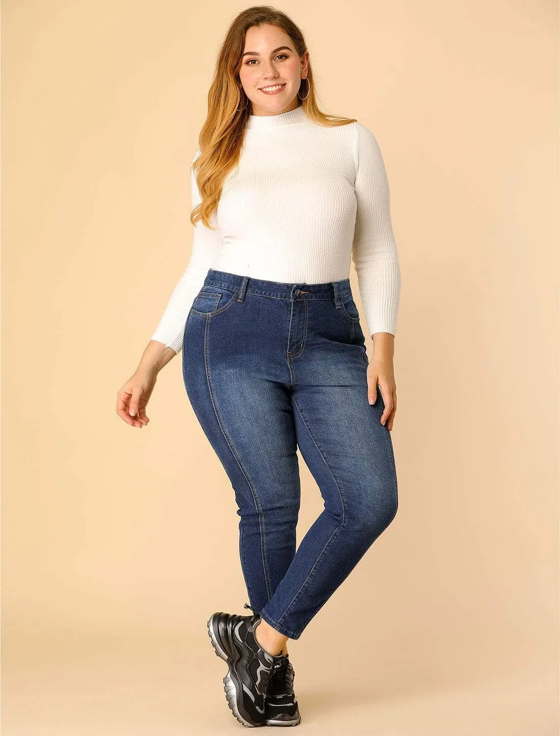 Agnes Orinda Women's Plus Size Jeans Mid Rise Stretch Washed Skinny Jeans Casual Denim Jeggings