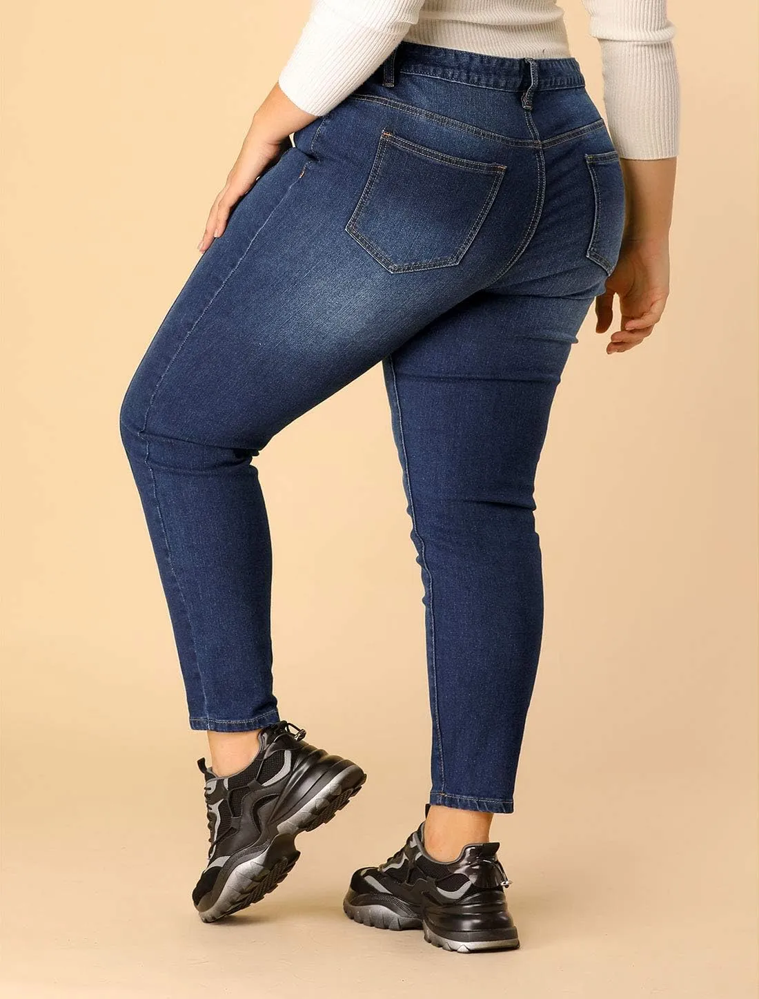 Agnes Orinda Women's Plus Size Jeans Mid Rise Stretch Washed Skinny Jeans Casual Denim Jeggings