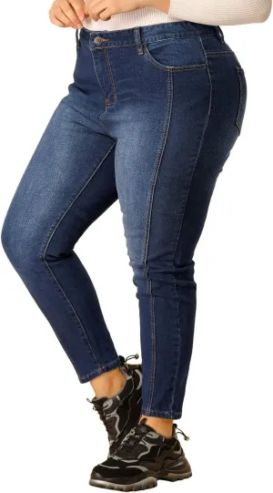 Agnes Orinda Women's Plus Size Jeans Mid Rise Stretch Washed Skinny Jeans Casual Denim Jeggings