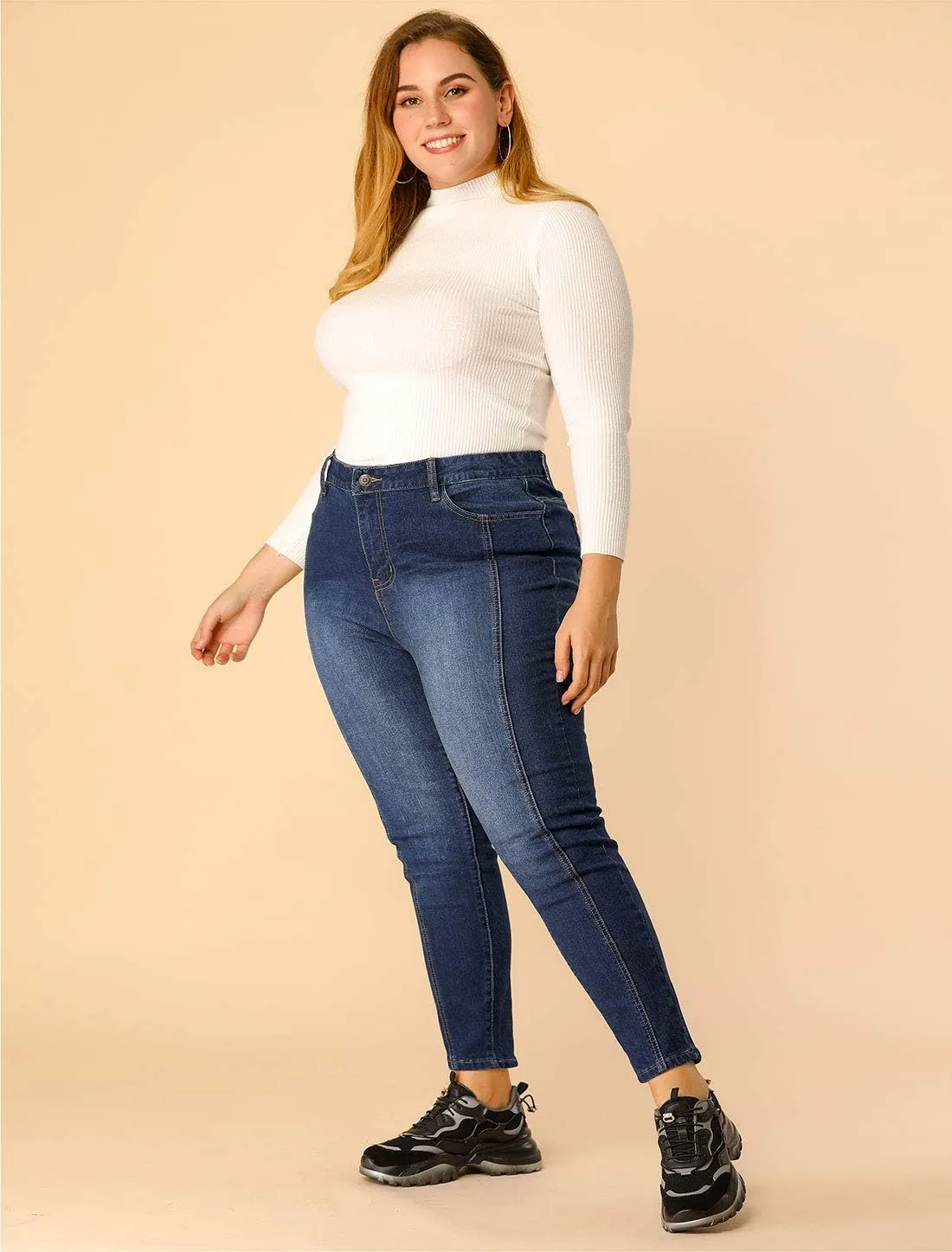 Agnes Orinda Women's Plus Size Jeans Mid Rise Stretch Washed Skinny Jeans Casual Denim Jeggings