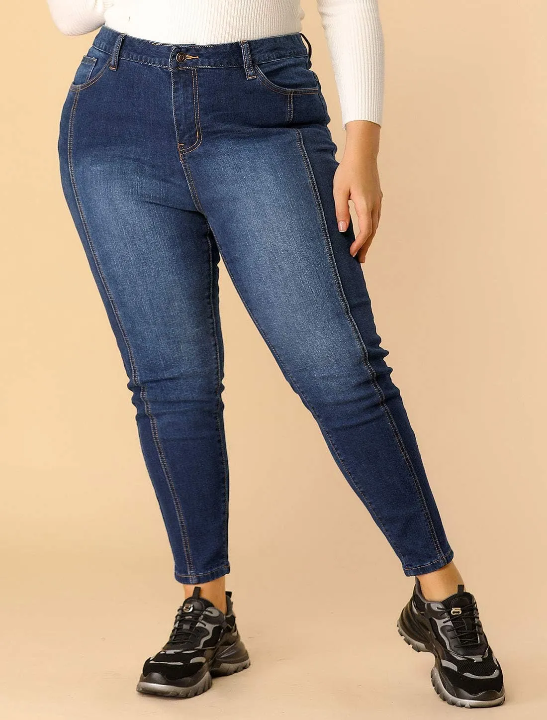 Agnes Orinda Women's Plus Size Jeans Mid Rise Stretch Washed Skinny Jeans Casual Denim Jeggings