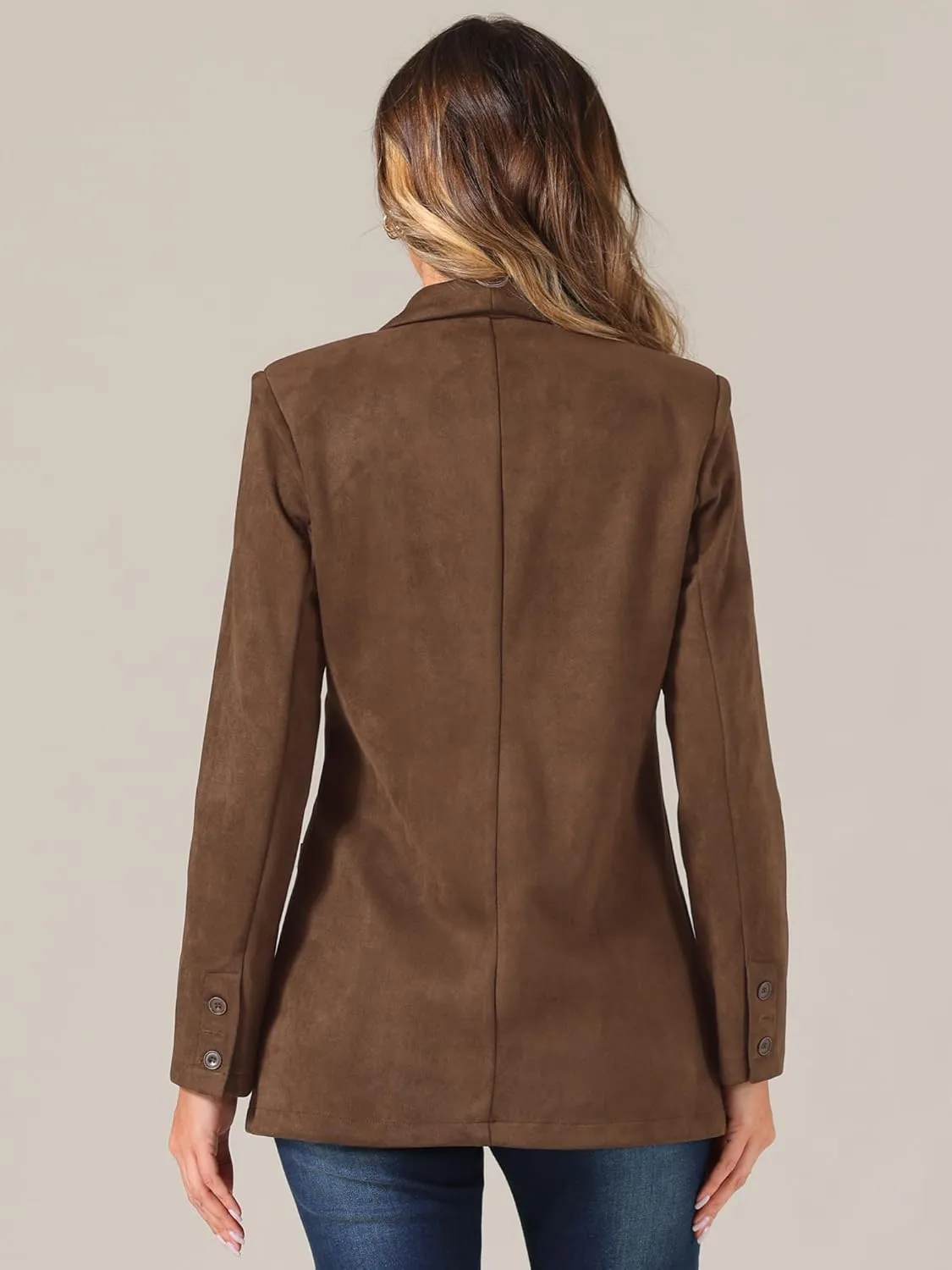 Allegra K Faux Suede Blazer for Women's Lapel Collar One Button Dressy Suit Jacket