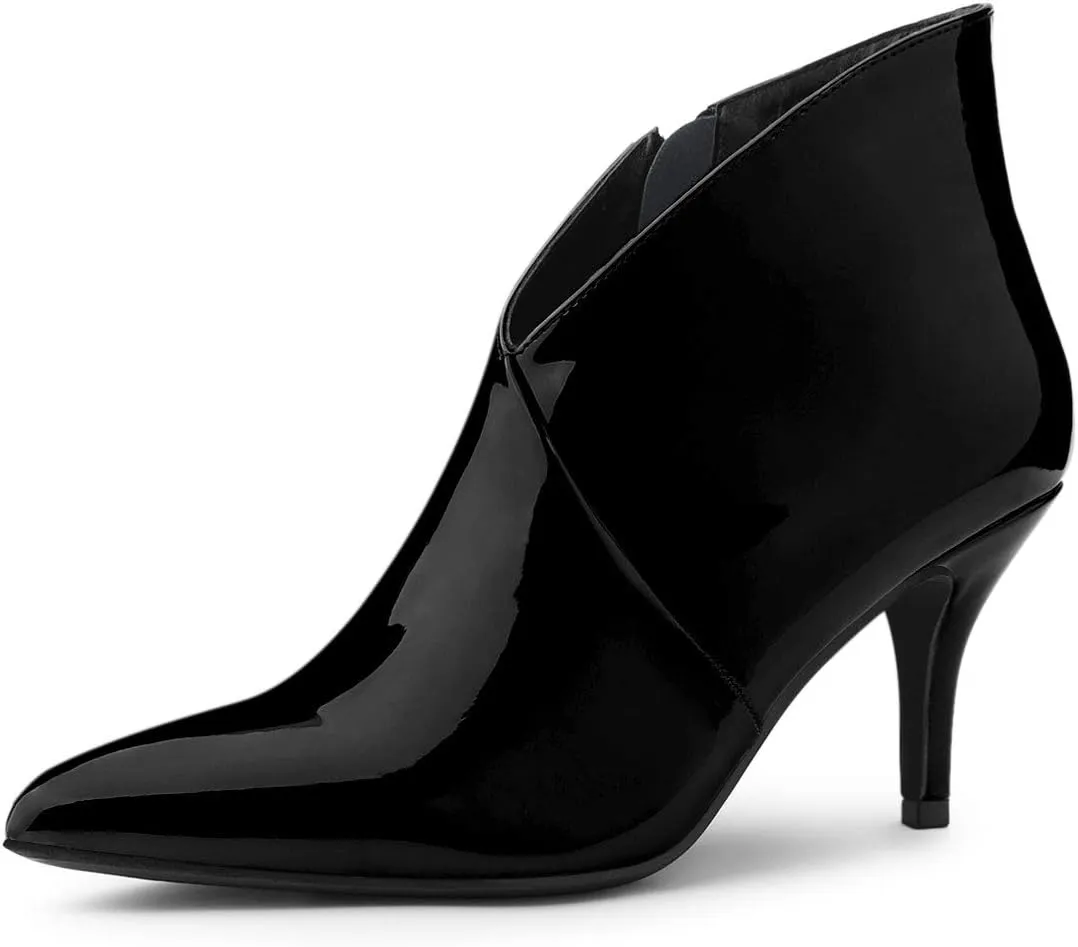 Allegra K Women's V Shape Pointed Toe Stiletto Heel Ankle Boots