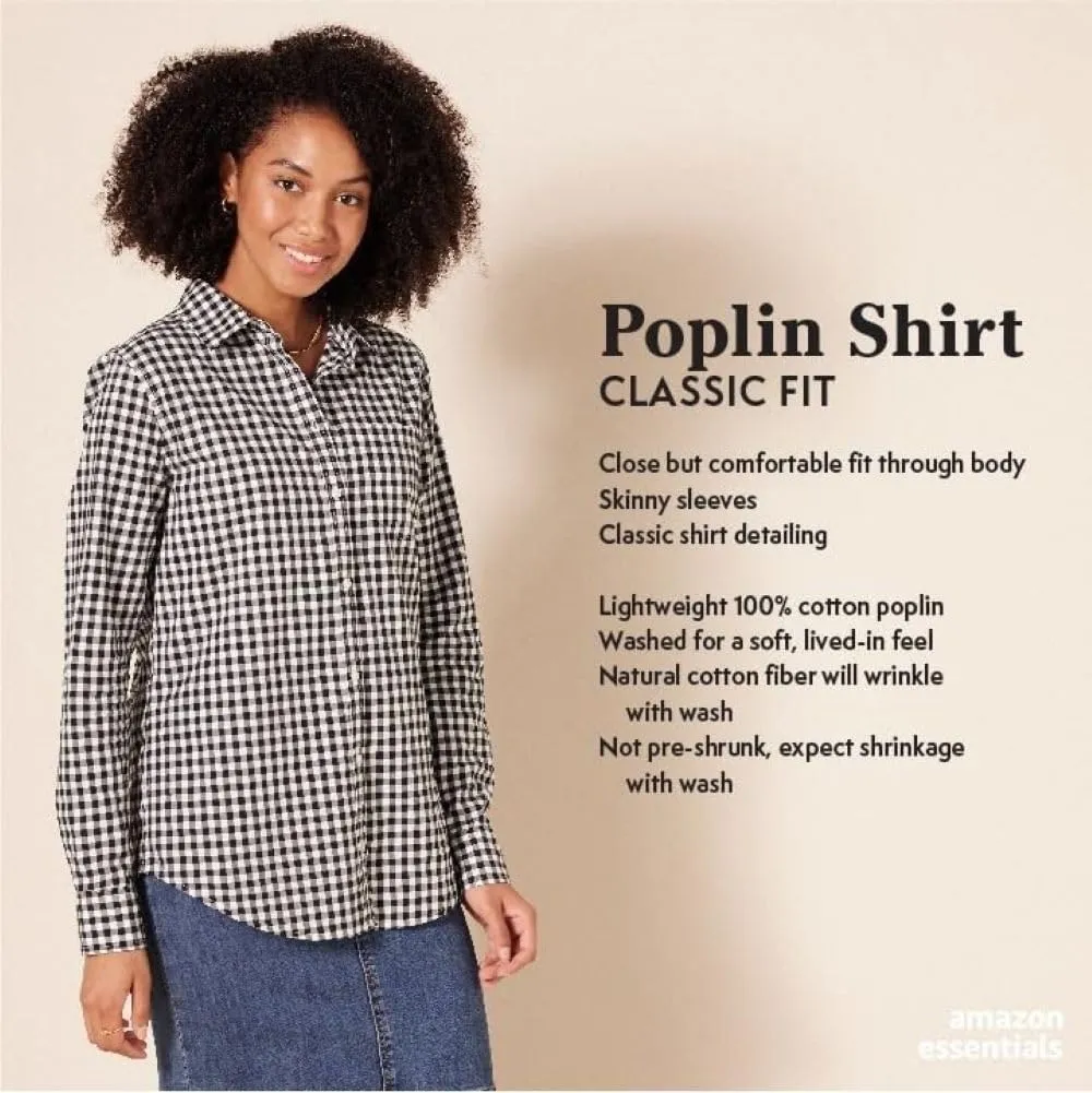 Amazon Essentials Women's Classic-Fit Long-Sleeve Button-Down Poplin Shirt