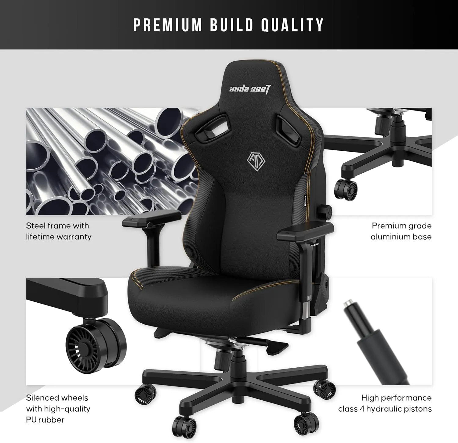 Anda Seat Kaiser 3 Large Gaming Chair for Adults - Ergonomic Black PVC Leather Gaming Seat with Lumbar Support, Comfortable Office Chair with Neck Support - Heavy Duty Wide Computer Seat