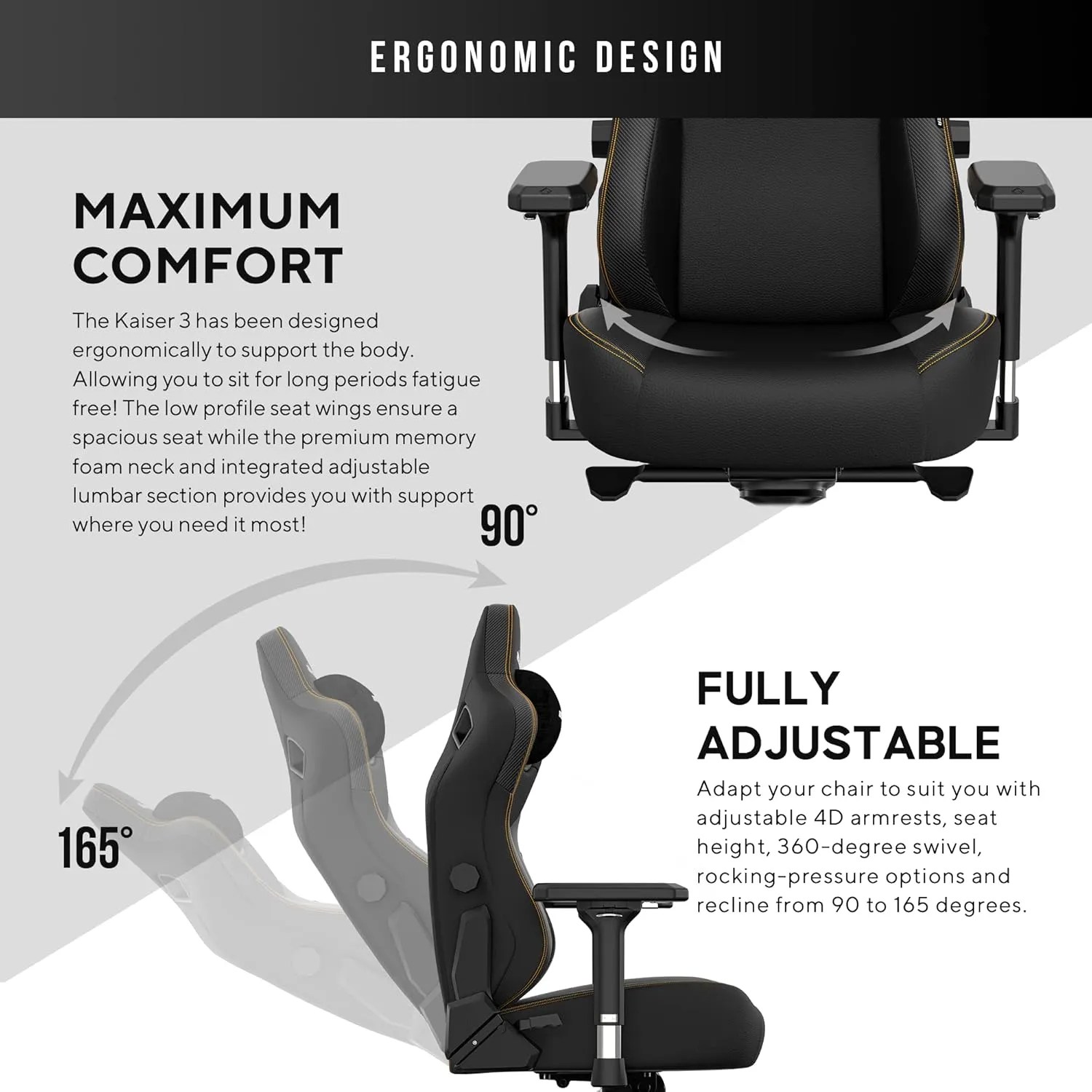 Anda Seat Kaiser 3 Large Gaming Chair for Adults - Ergonomic Black PVC Leather Gaming Seat with Lumbar Support, Comfortable Office Chair with Neck Support - Heavy Duty Wide Computer Seat