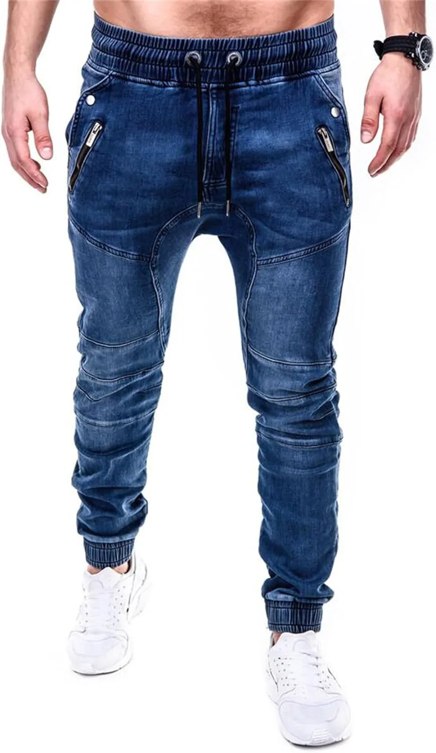 Andongnywell Casual Loose Hip Hop Denim Work Pants Men's Tactical Pants Cargo Denim Jeans with Cargo Pockets