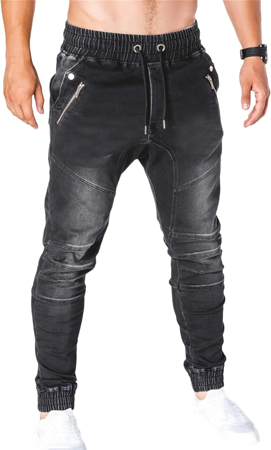 Andongnywell Casual Loose Hip Hop Denim Work Pants Men's Tactical Pants Cargo Denim Jeans with Cargo Pockets
